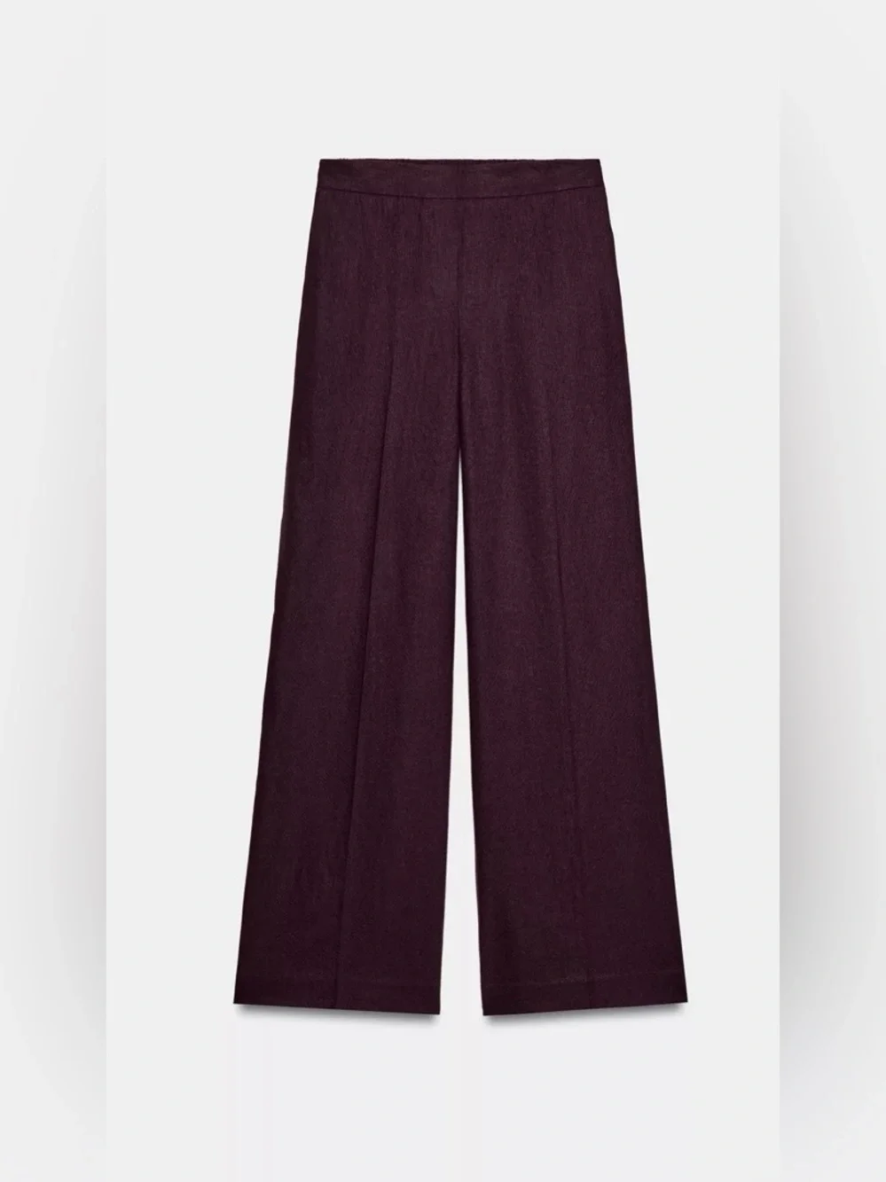 Zara NWT Linen Straight Leg Pants Burgundy Wide Leg Relaxed Tailored Trousers